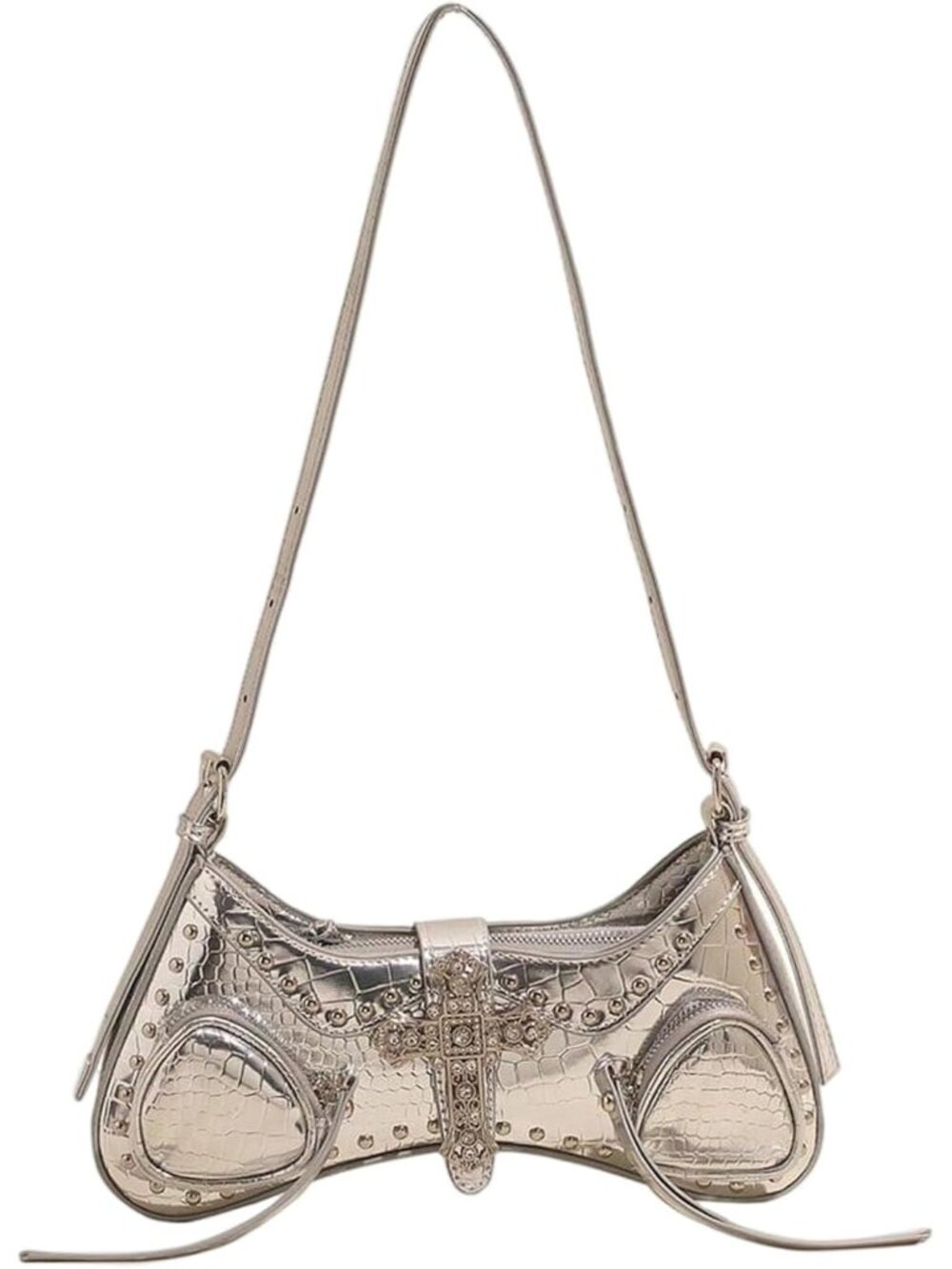Women's Y2k Studded Cross Shoulder Handbags Punk Top Handle Portable Underarm Ba